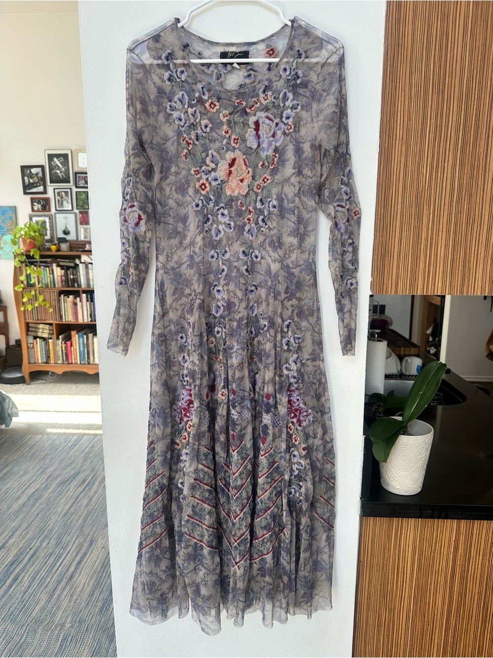 Johnny Was Biya sheer embroidered mesh dress